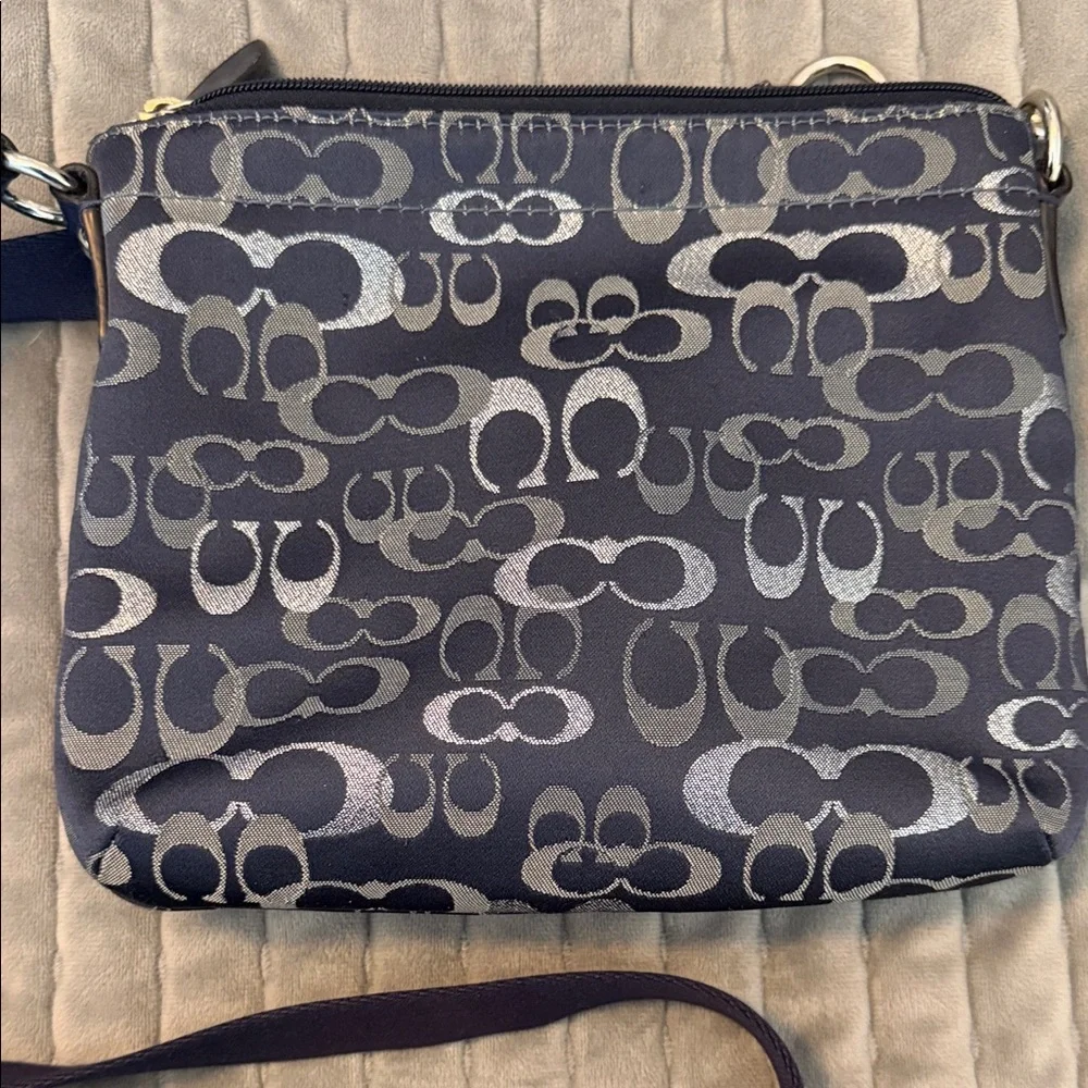 Coach Blue and Silver Signature Canvas Crossbody with Turnlock Pocket - Picture 4 of 5